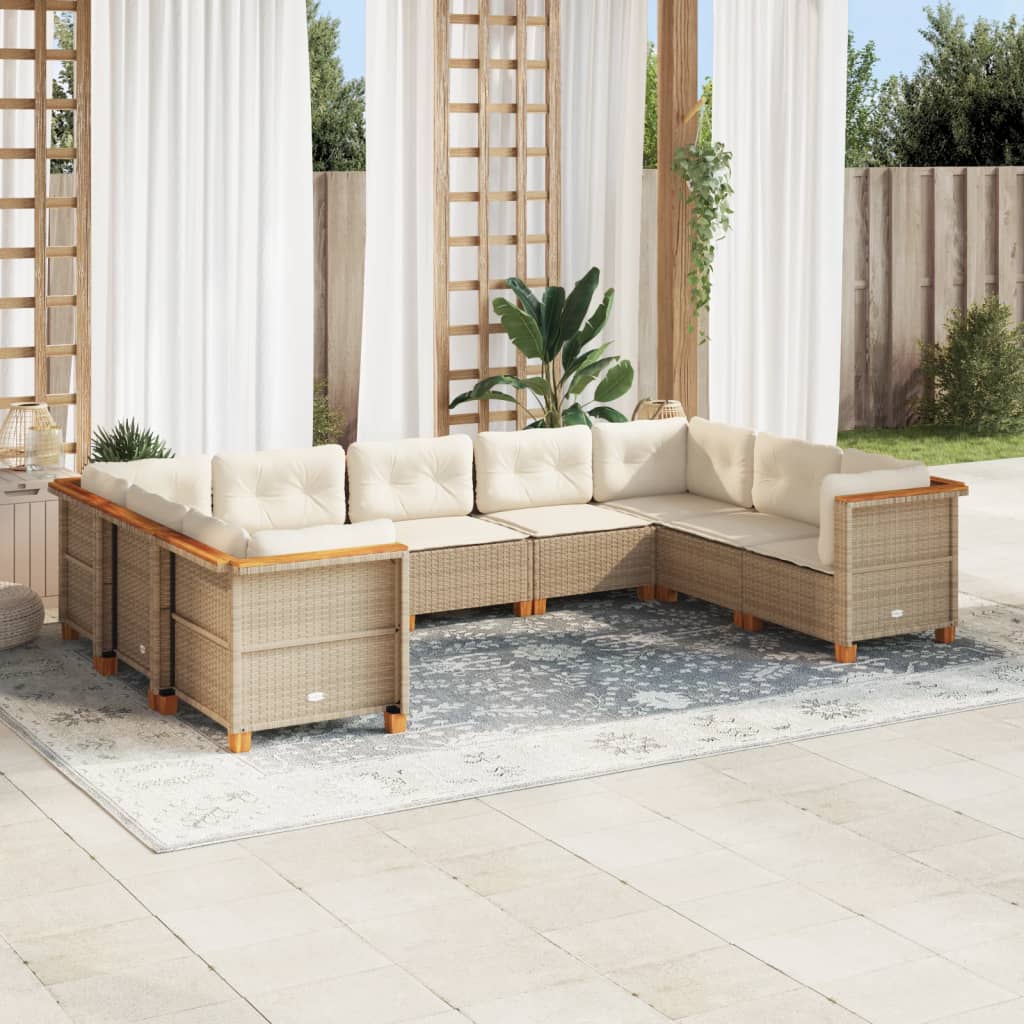 9-tlg. Garten-Sofagarnitur mit Kissen Beige Poly Rattan 9-tlg. Garten-Sofagarnitur mit Kissen Beige Poly Rattan
