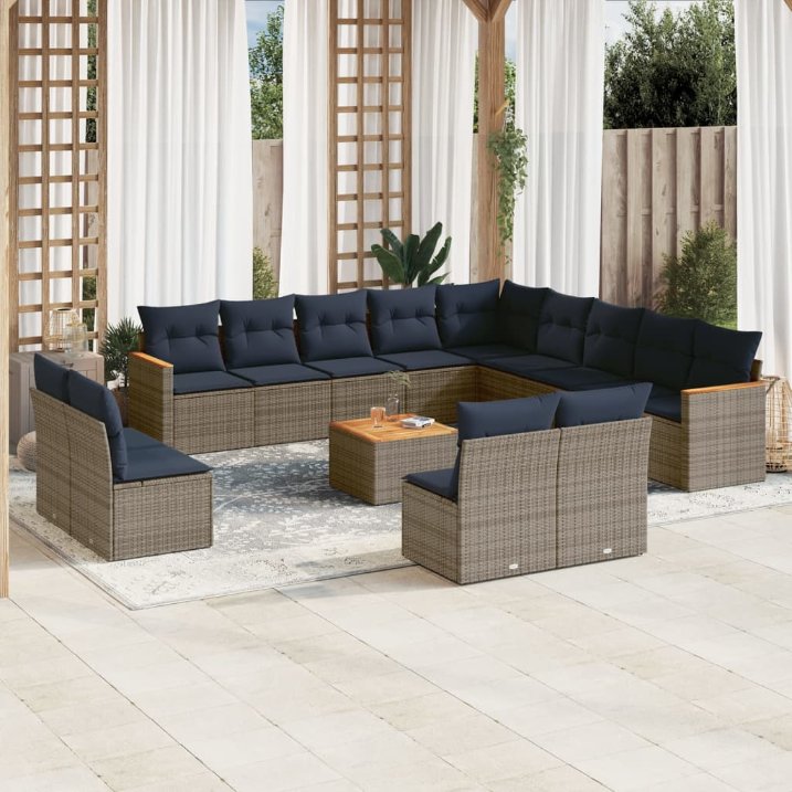 14-teiliges Gartensofa-Set mit Kissen, grau, Polyrattan 14-teiliges Gartensofa-Set mit Kissen, grau, Polyrattan