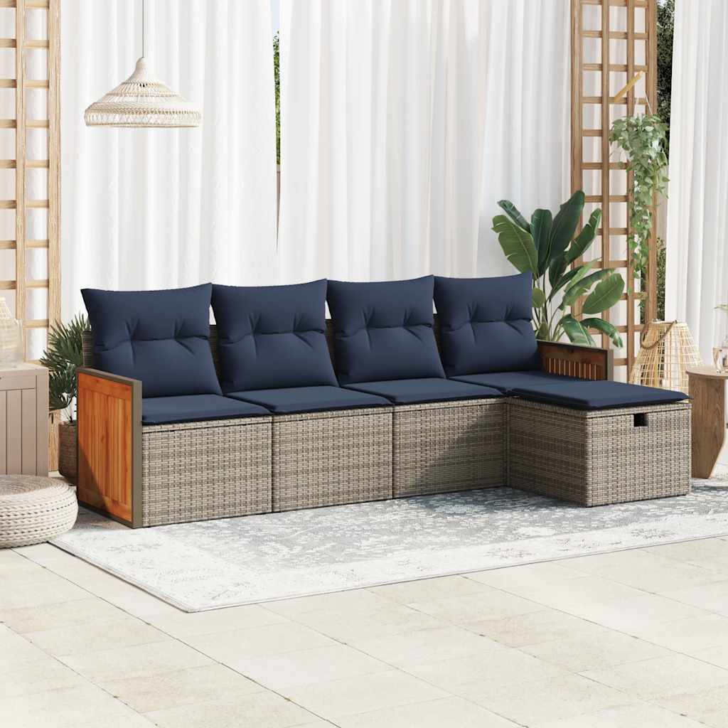 5-tlg. Garten-Sofagarnitur mit Kissen Grau Poly Rattan 5-tlg. Garten-Sofagarnitur mit Kissen Grau Poly Rattan