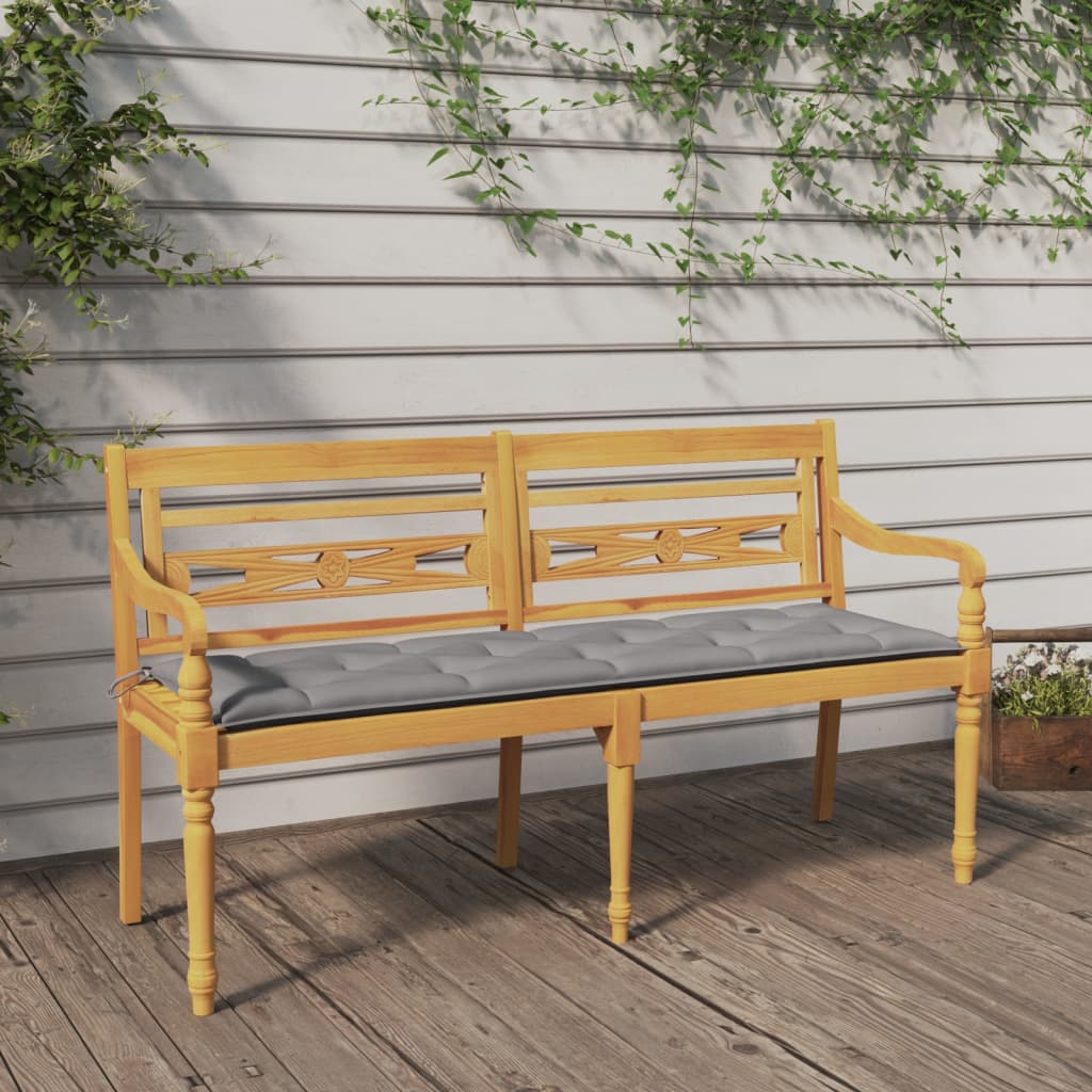 Batavia-Bank mit Grauem Kissen 150 cm Massivholz Teak Batavia-Bank mit Grauem Kissen 150 cm Massivholz Teak