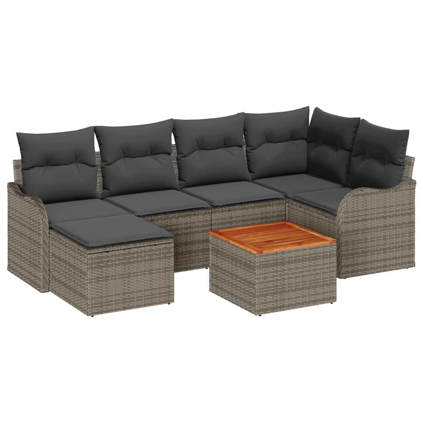 7-teiliges Garten Sofa Set mit Kissen Grau Poly Rattan Akazie, 2-Sitzer Garten Sofa mit Kissen Grau Poly Rattan 7-teiliges Garten Sofa Set mit Kissen Grau Poly Rattan Akazie, 2-Sitzer Garten Sofa mit Kissen Grau Poly Rattan