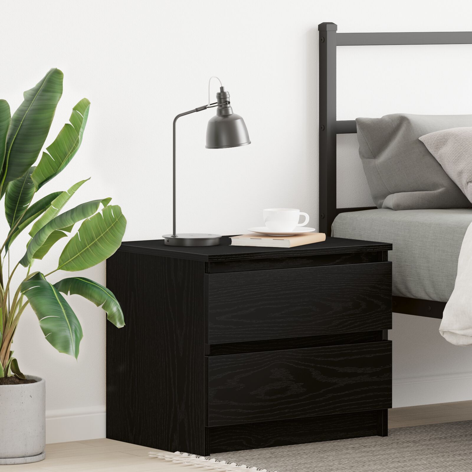 vidaXL Nachttisch Schwarz Eiche 50x40x43,5 cm Holzwerkstoff