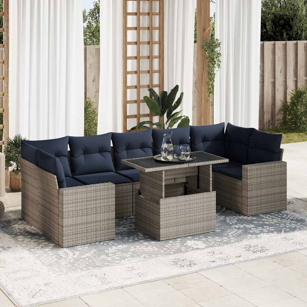 8-tlg. Garten-Sofagarnitur mit Kissen Grau Poly Rattan Akazie 8-tlg. Garten-Sofagarnitur mit Kissen Grau Poly Rattan Akazie