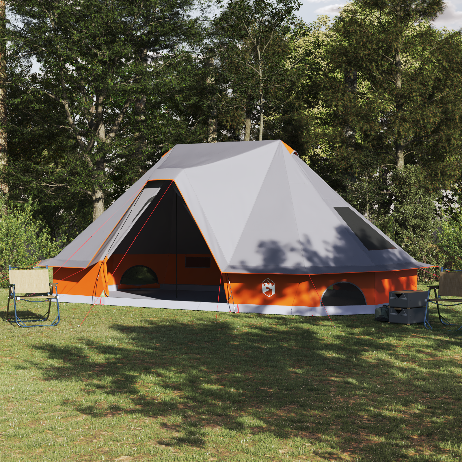 Familienzelt Tipi - Grau und Orange, 10-Personen, Wasserdicht