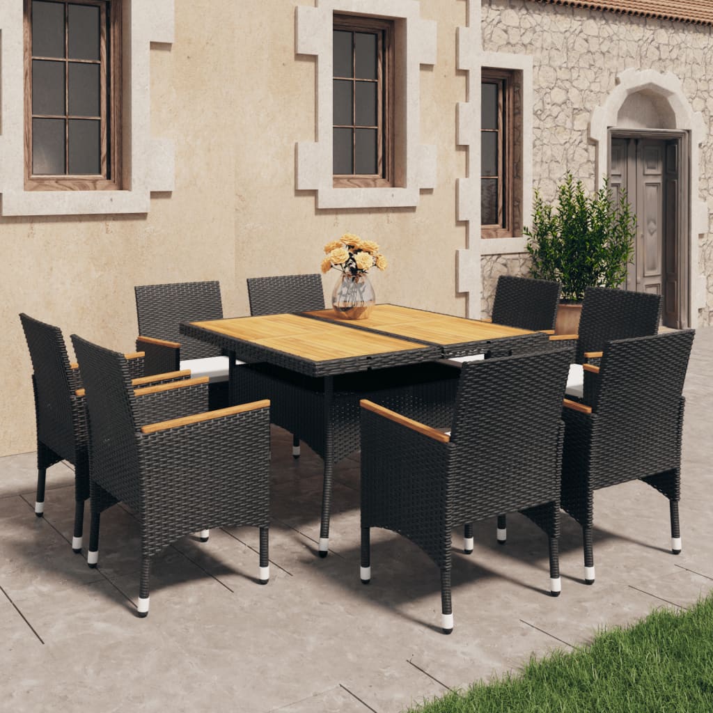 9-tlg. Garten-Essgruppe Poly Rattan und Akazienholz Schwarz 9-tlg. Garten-Essgruppe Poly Rattan und Akazienholz Schwarz