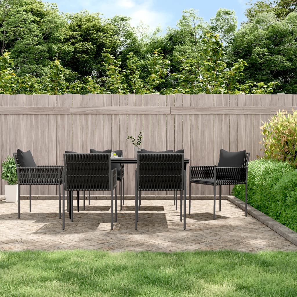 7-tlg. Garten-Essgruppe mit Kissen Poly Rattan und Stahl 7-tlg. Garten-Essgruppe mit Kissen Poly Rattan und Stahl