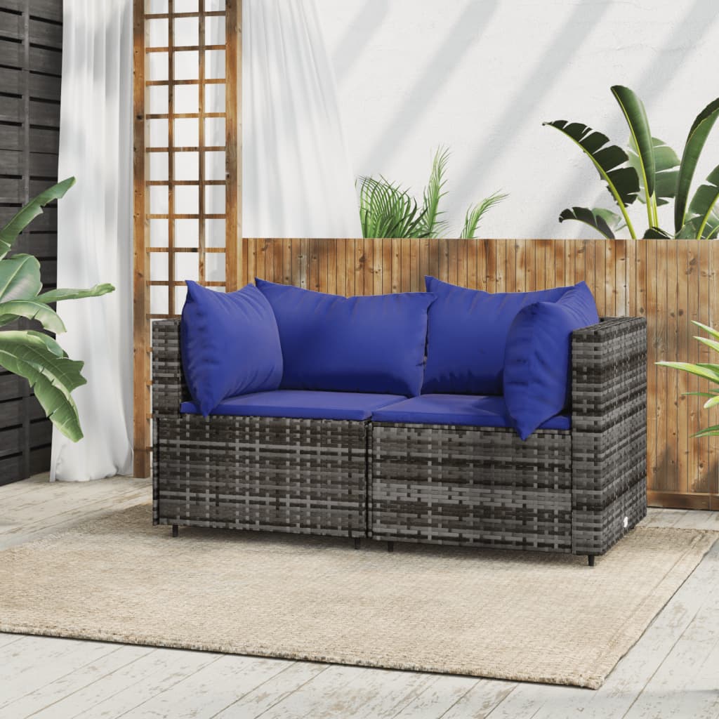 Garten-Ecksofas mit Kissen 2 Stk. Grau Poly Rattan Garten-Ecksofas mit Kissen 2 Stk. Grau Poly Rattan