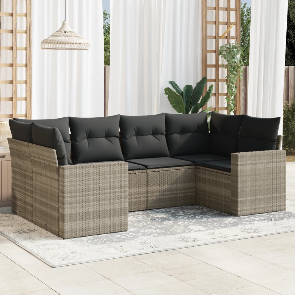 6-tlg. Garten-Sofagarnitur mit Kissen Hellgrau Poly Rattan 6-tlg. Garten-Sofagarnitur mit Kissen Hellgrau Poly Rattan