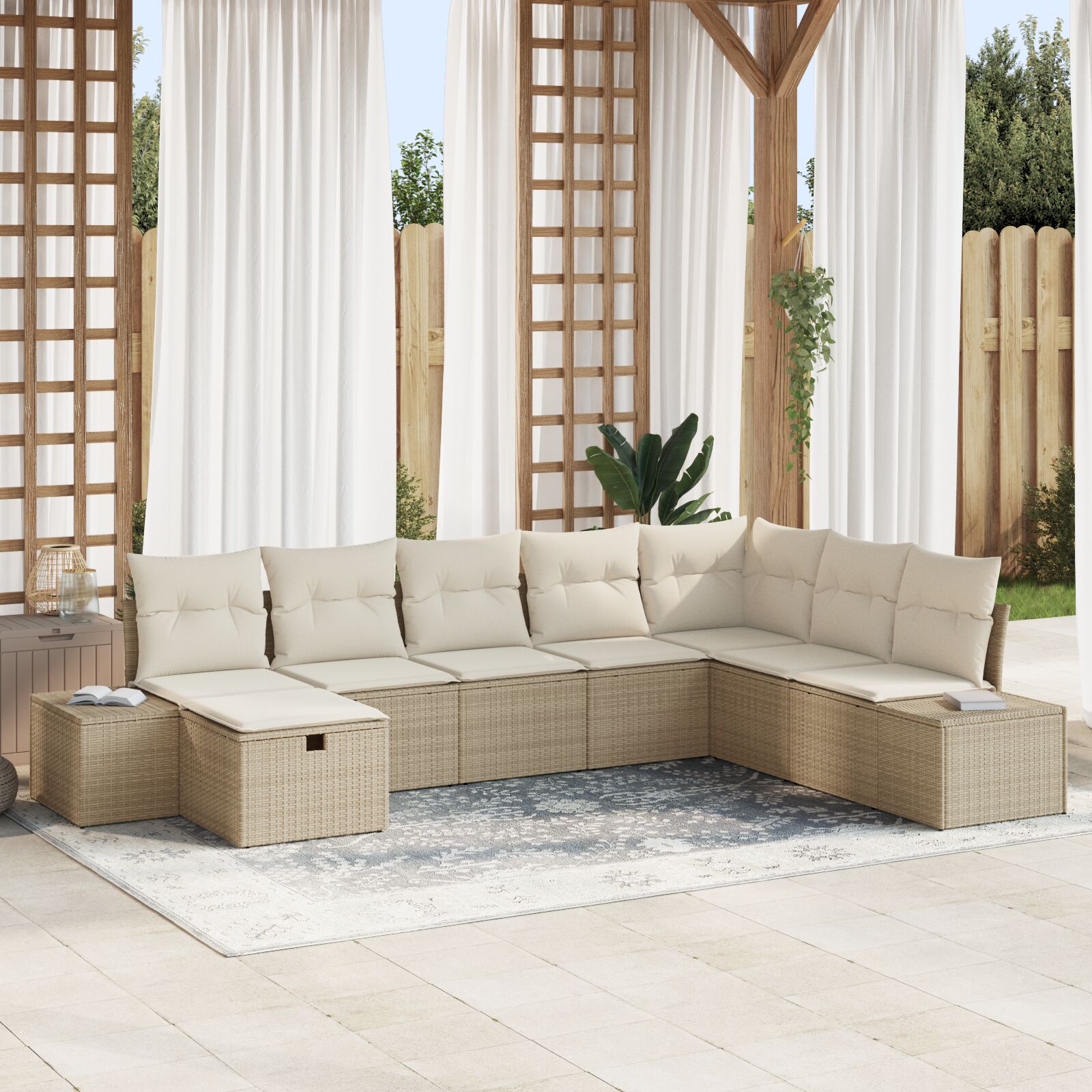 8-teiliges Garten Sofa Set mit Kissen Beige Poly Rattan 8-teiliges Garten Sofa Set mit Kissen Beige Poly Rattan