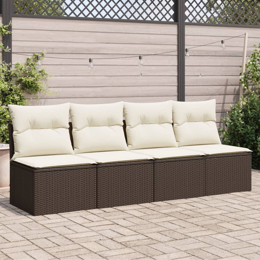 Gartensofa mit Kissen 4-Sitzer Braun Poly Rattan Gartensofa mit Kissen 4-Sitzer Braun Poly Rattan