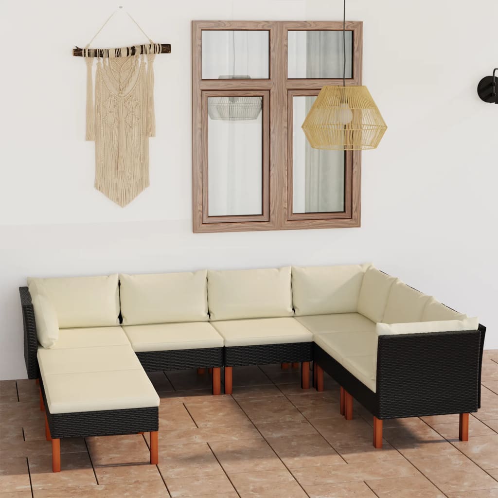 8-tlg. Garten-Lounge-Set mit Kissen Poly Rattan Schwarz 8-tlg. Garten-Lounge-Set mit Kissen Poly Rattan Schwarz