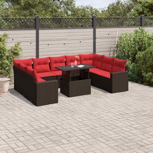 10-teiliges Gartensofa-Set mit Kissen, braun, Polyrattan 10-teiliges Gartensofa-Set mit Kissen, braun, Polyrattan