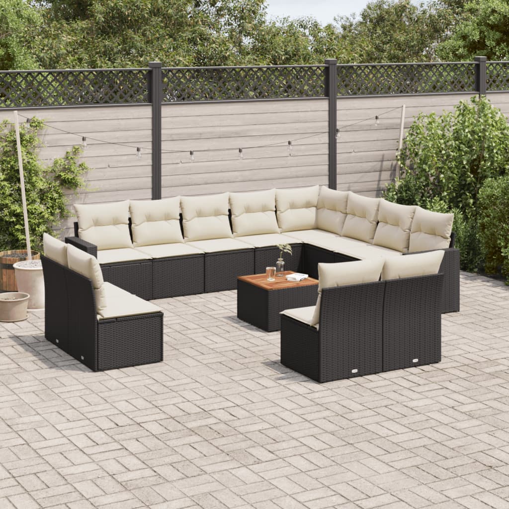 13-tlg. Garten-Sofagarnitur mit Kissen Schwarz Poly Rattan 13-tlg. Garten-Sofagarnitur mit Kissen Schwarz Poly Rattan