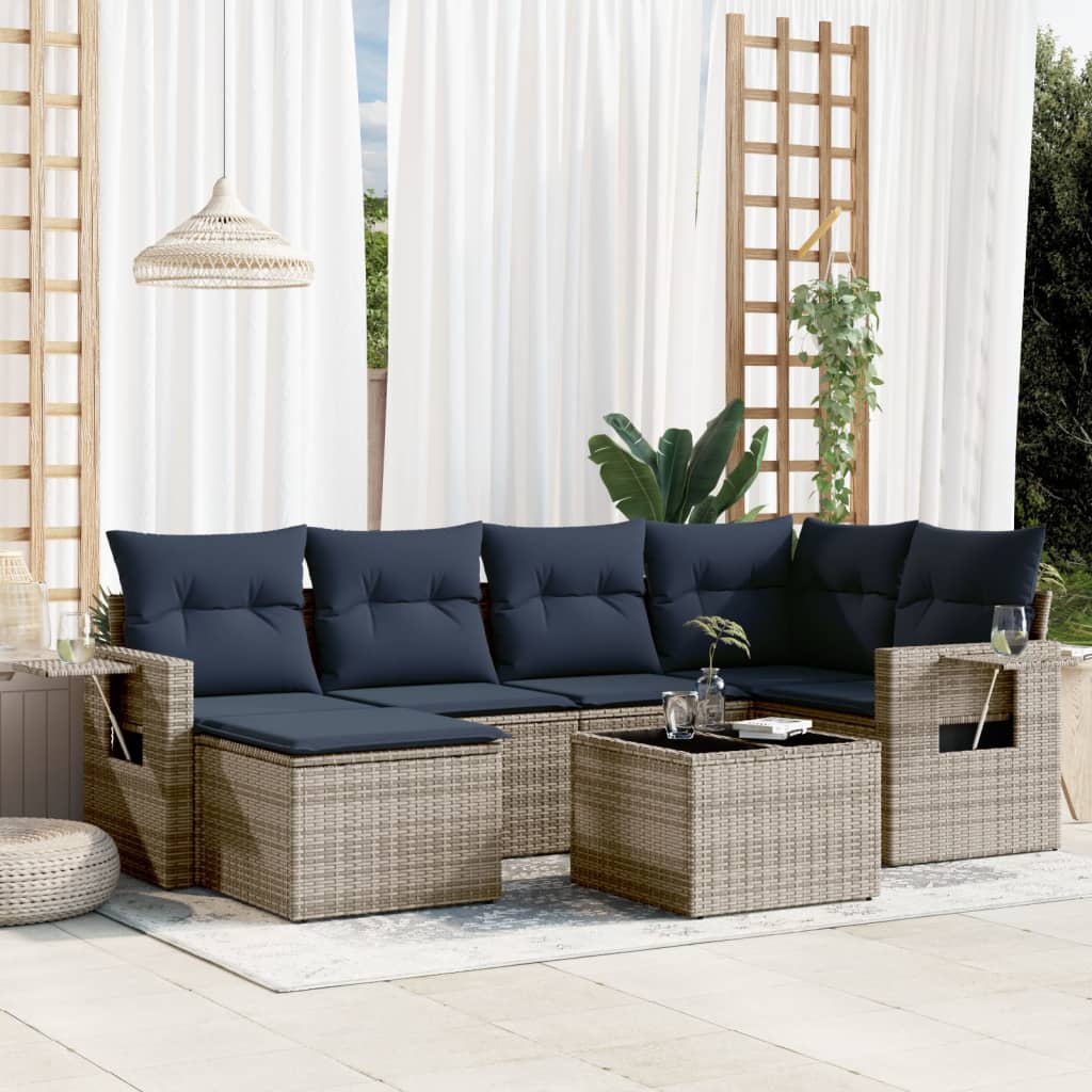 7-teiliges Gartensofa-Set mit Kissen, grau, Polyrattan 7-teiliges Gartensofa-Set mit Kissen, grau, Polyrattan