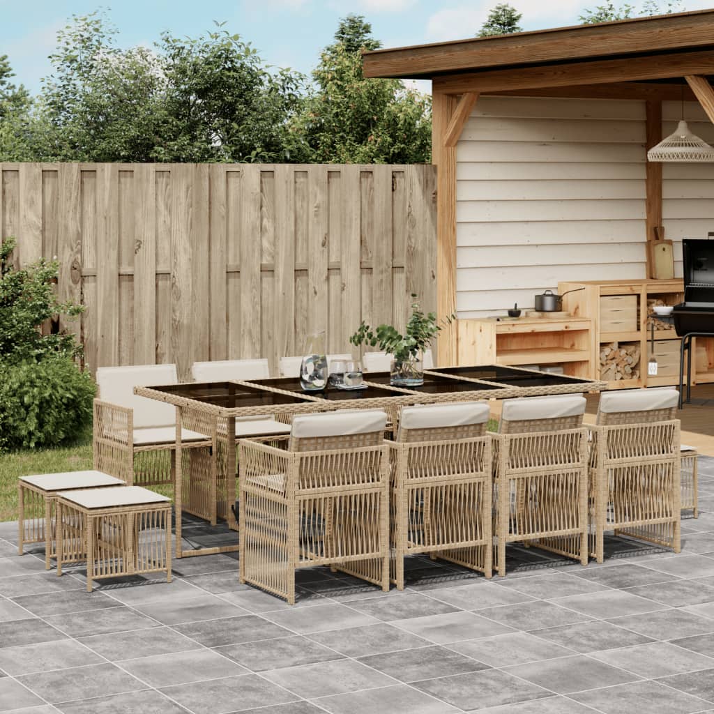 13-tlg. Garten-Essgruppe mit Kissen Beige Poly Rattan 13-tlg. Garten-Essgruppe mit Kissen Beige Poly Rattan