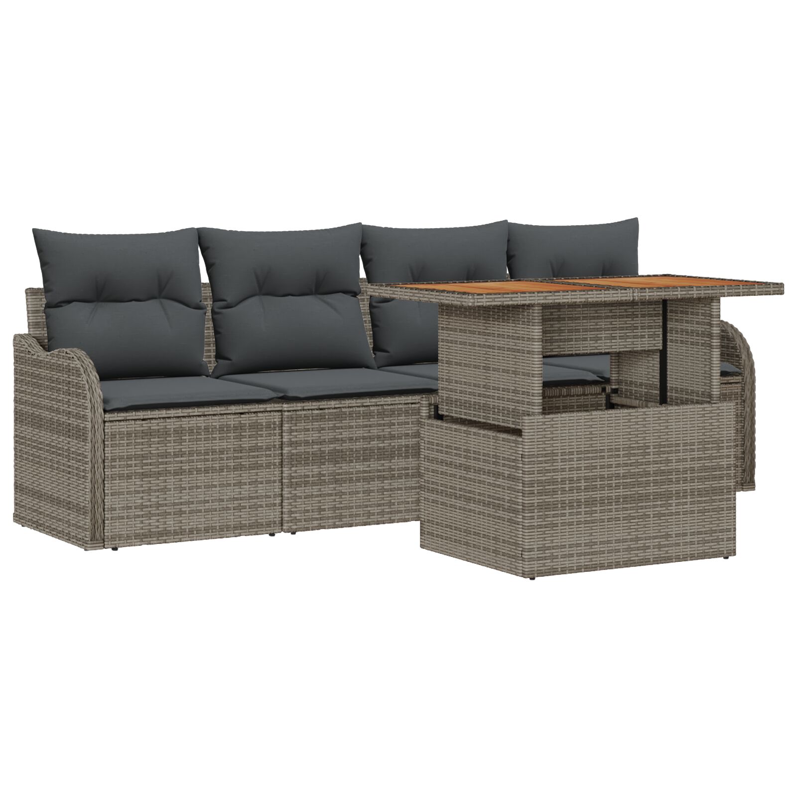 5-teiliges Garten Sofa Set mit Kissen Grau Poly Rattan Akazie, 2-Sitzer Garten Sofa mit Kissen Grau Poly Rattan 5-teiliges Garten Sofa Set mit Kissen Grau Poly Rattan Akazie, 2-Sitzer Garten Sofa mit Kissen Grau Poly Rattan
