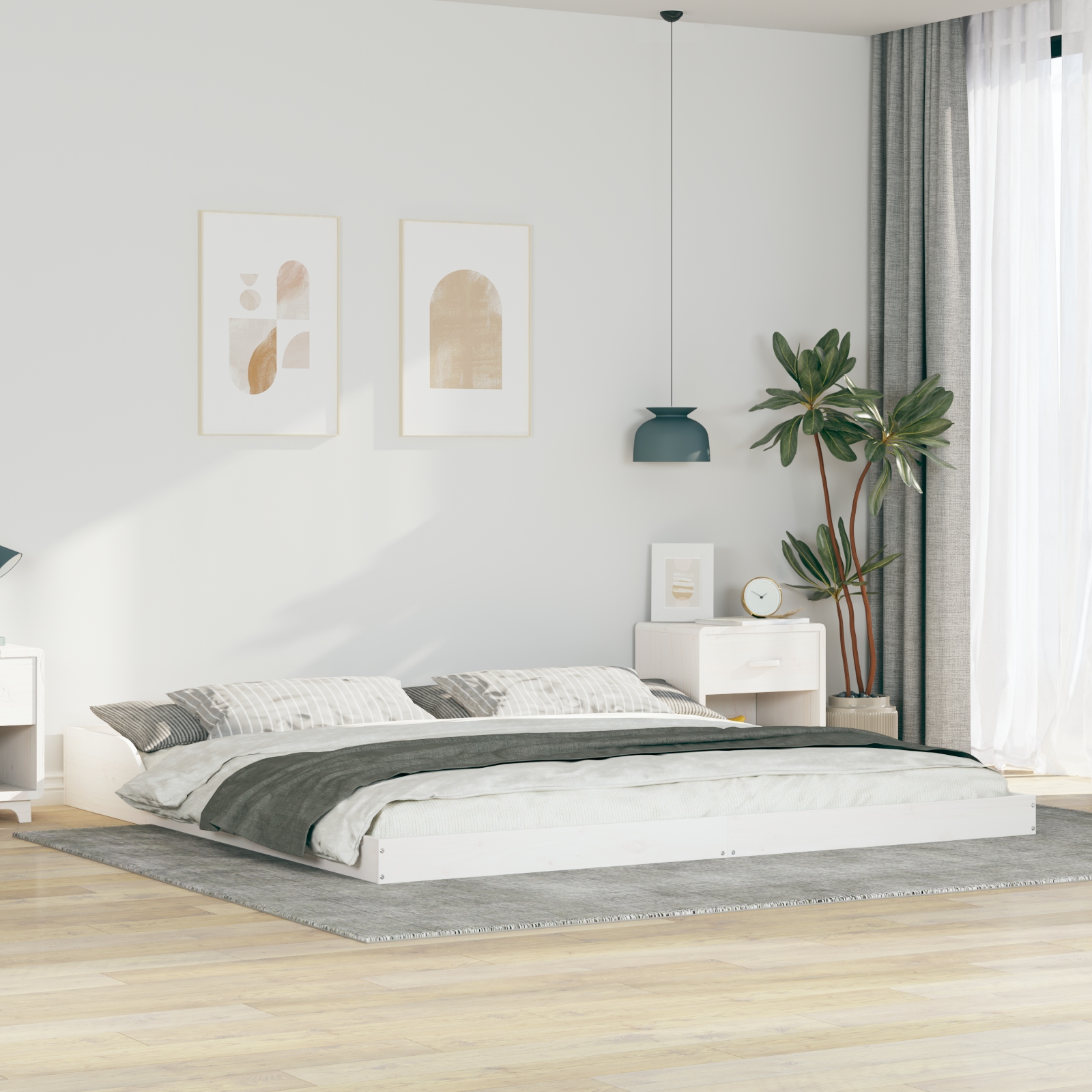 Bettgestell Weiß 200 x 220 cm Massivholz Kiefer