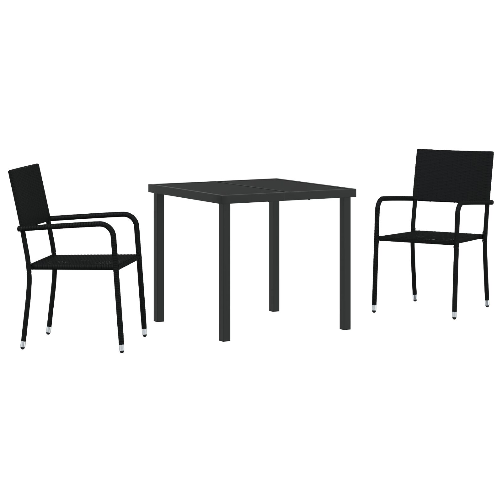 3-teiliges Garten-Ess-Set Schwarz Poly-Rattan
