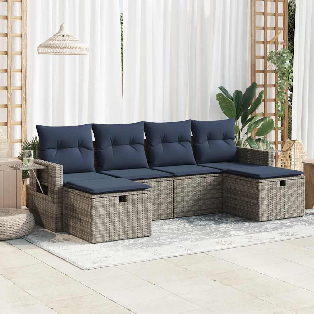 6-tlg. Garten-Sofagarnitur mit Kissen Grau Poly Rattan 6-tlg. Garten-Sofagarnitur mit Kissen Grau Poly Rattan