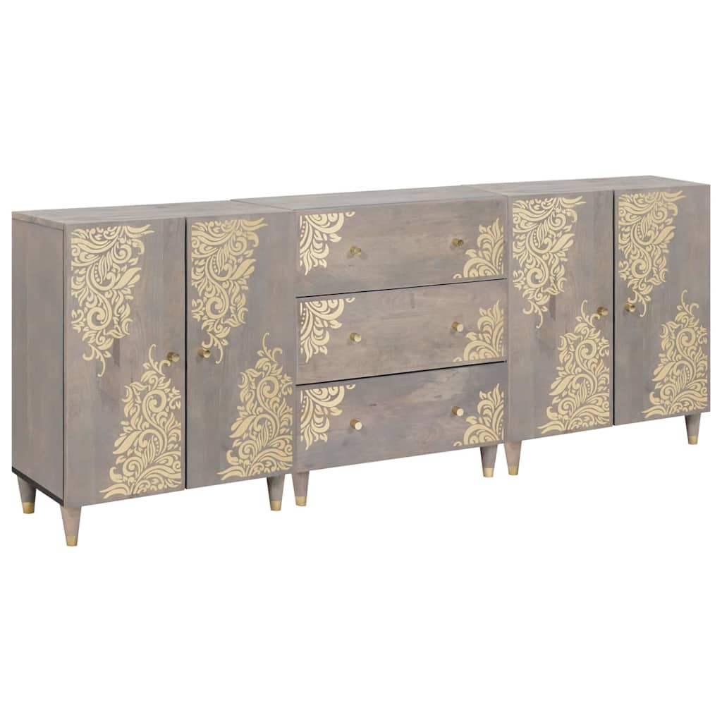 Badezimmermöbel Set Floral 3 pcs Grau und Gold 180 x 33 x 75 cm Badezimmermöbel Set Floral 3 pcs Grau und Gold 180 x 33 x 75 cm