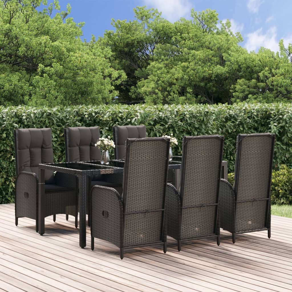7-tlg. Garten-Essgruppe mit Kissen Schwarz und Grau Poly Rattan 7-tlg. Garten-Essgruppe mit Kissen Schwarz und Grau Poly Rattan