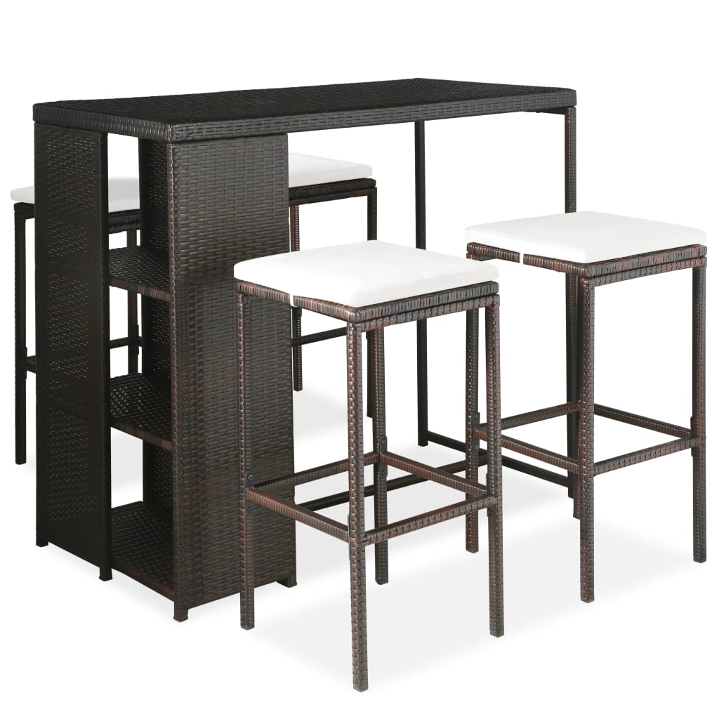 5-tlg. Gartenbar-Set mit Kissen Poly Rattan Braun 5-tlg. Gartenbar-Set mit Kissen Poly Rattan Braun