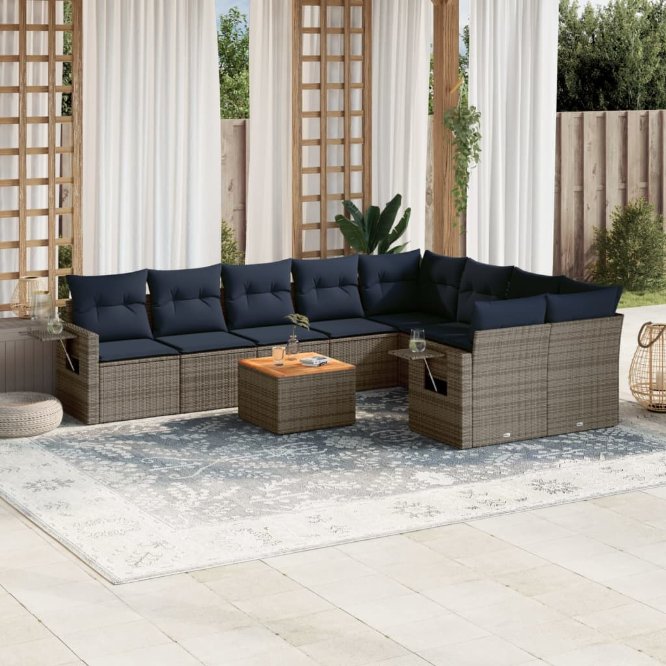 10-teiliges Gartensofa-Set mit Kissen, grau, Polyrattan 10-teiliges Gartensofa-Set mit Kissen, grau, Polyrattan
