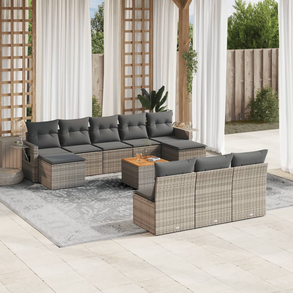 11-tlg. Garten-Sofagarnitur mit Kissen Grau Poly Rattan 11-tlg. Garten-Sofagarnitur mit Kissen Grau Poly Rattan