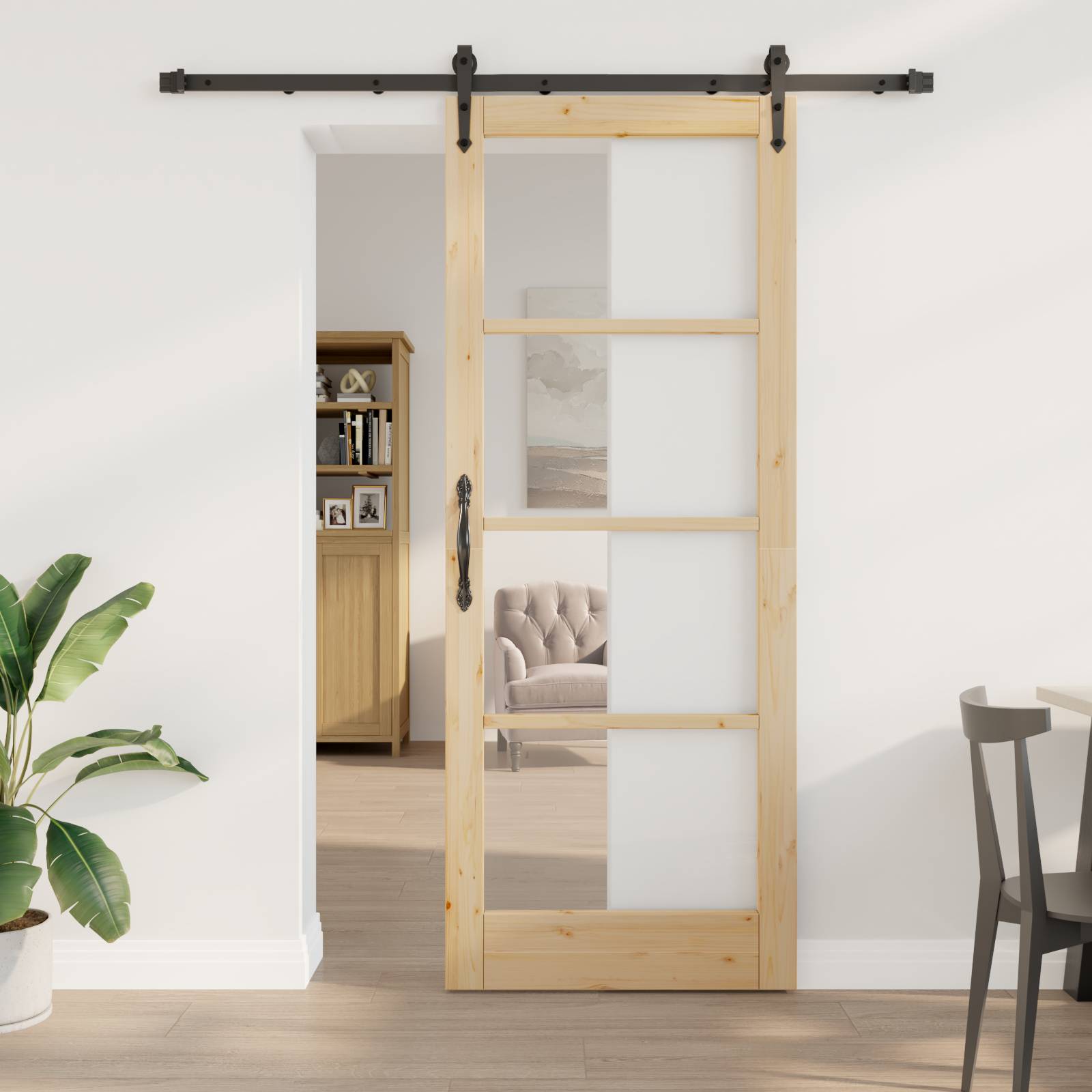 Schiebetür mit Beschläge Set 83x211 cm Massivholz Kiefer