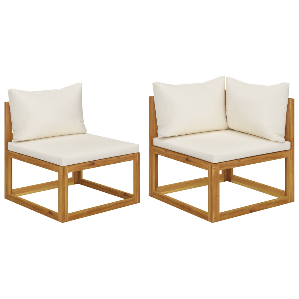 2-tlg. Sofa-Set mit cremeweißen Kissen Akazie Massivholz 2-tlg. Sofa-Set mit cremeweißen Kissen Akazie Massivholz