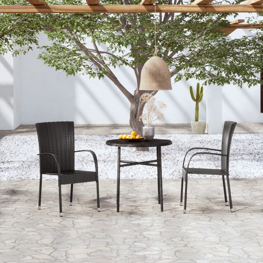 3-tlg. Garten-Essgruppe Poly Rattan Schwarz 3-tlg. Garten-Essgruppe Poly Rattan Schwarz