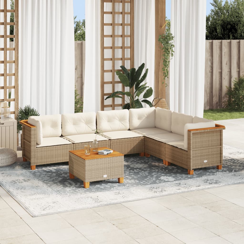 7-tlg. Garten-Sofagarnitur mit Kissen Beige Poly Rattan 7-tlg. Garten-Sofagarnitur mit Kissen Beige Poly Rattan
