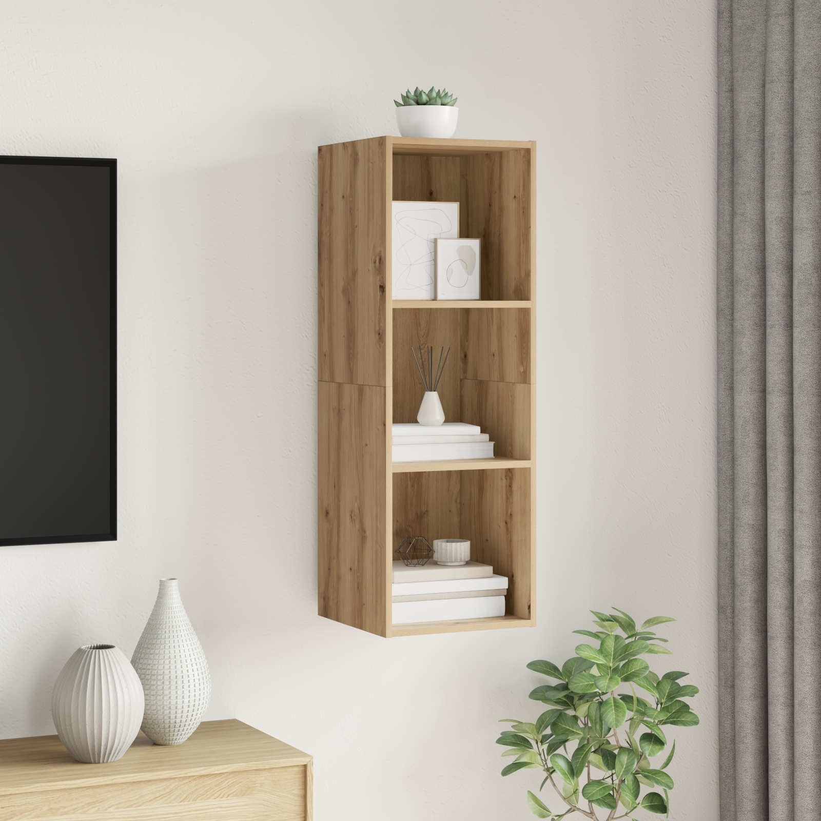 TV-Schränk Eiche handwerklich 37 x 37 x 107 cm Holzwerkstoff