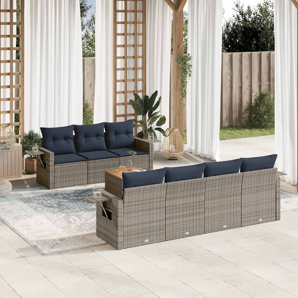 8-teiliges Gartensofa-Set mit Kissen, grau, Polyrattan 8-teiliges Gartensofa-Set mit Kissen, grau, Polyrattan