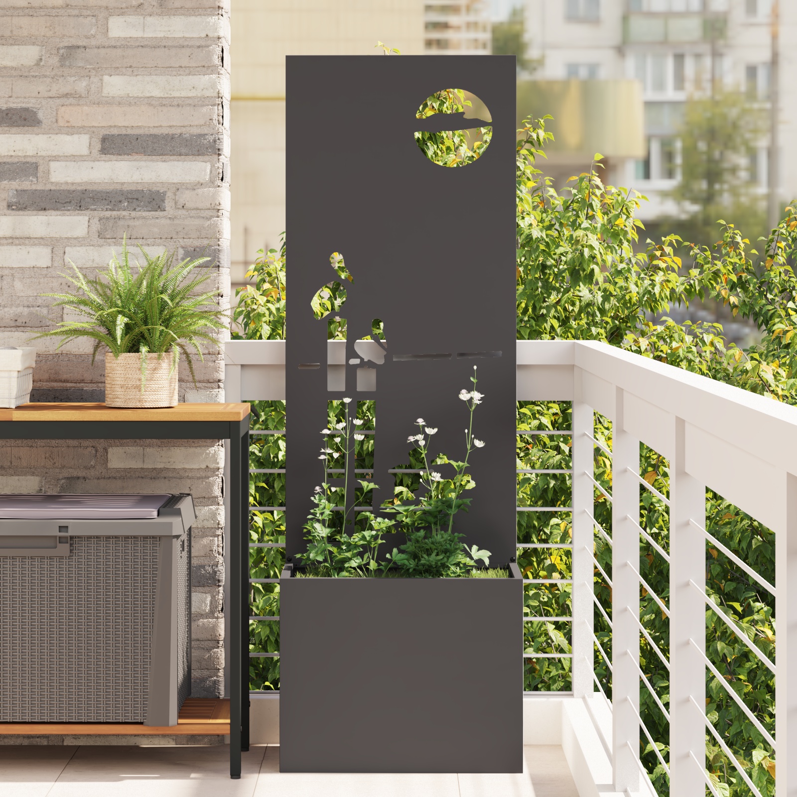 Blumentopf mit dekorativem Paneel Schwarz 50 x 140 cm
