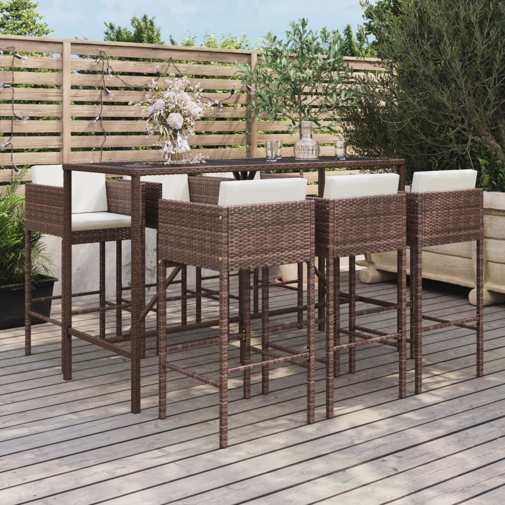 7-tlg. Gartenbar-Set mit Kissen Braun Poly Rattan 7-tlg. Gartenbar-Set mit Kissen Braun Poly Rattan
