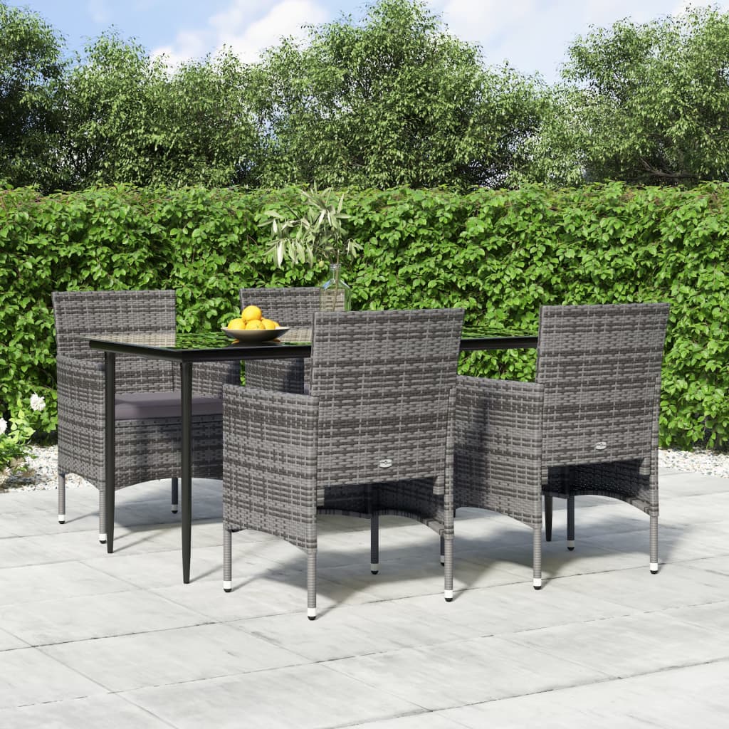 5-tlg. Garten-Essgruppe mit Kissen Grau und Schwarz 5-tlg. Garten-Essgruppe mit Kissen Grau und Schwarz