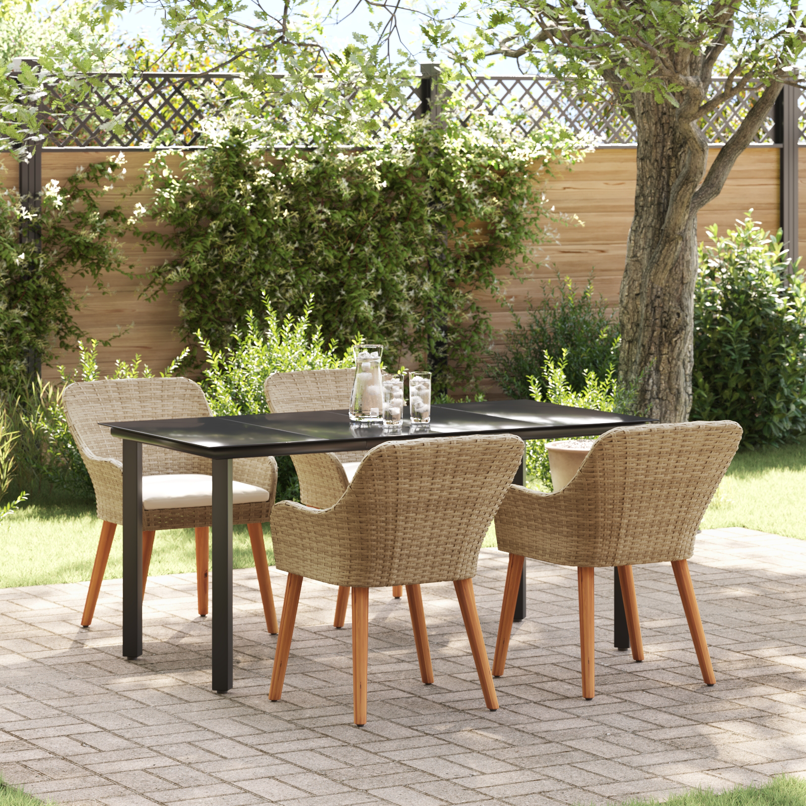 5-teilige Garten Essgruppe Beige Poly Rattan