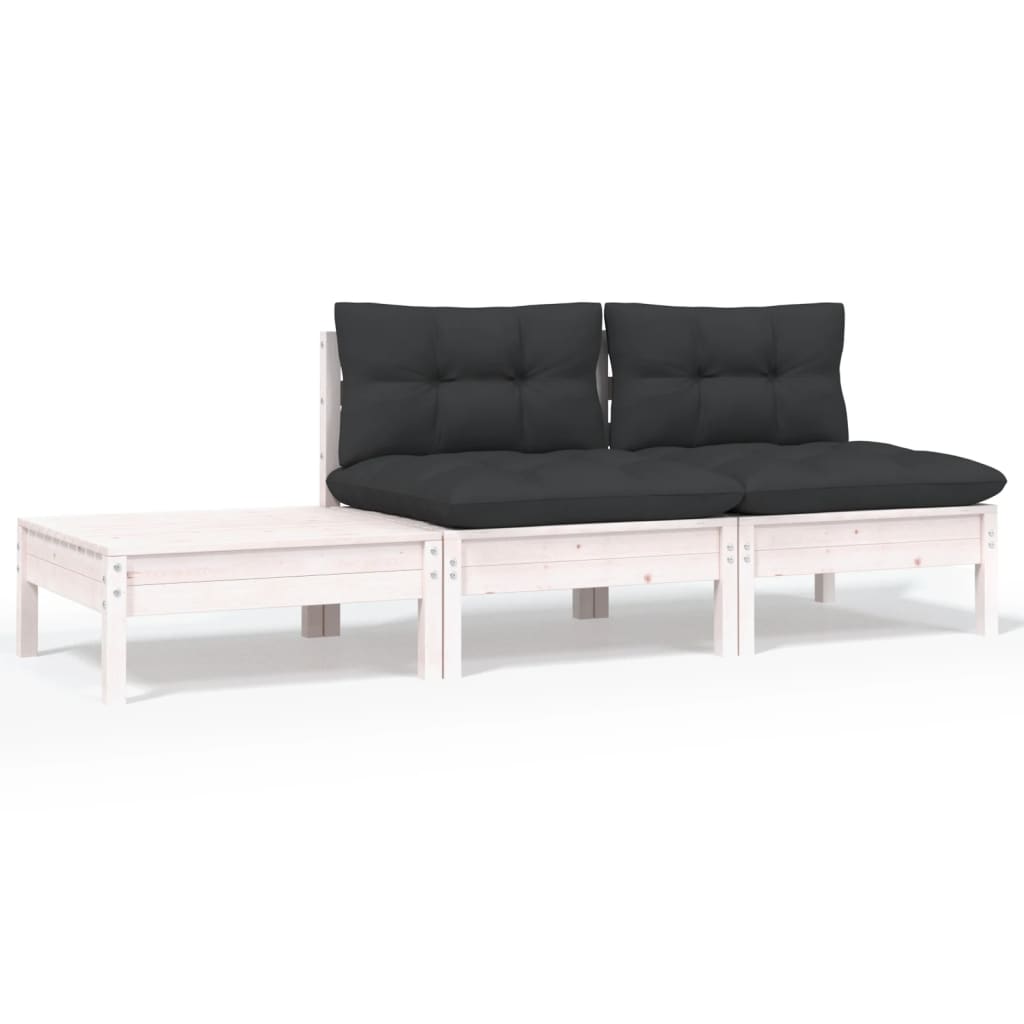 3-tlg. Garten-Lounge-Set mit Kissen Weiß Kiefer Massivholz 3-tlg. Garten-Lounge-Set mit Kissen Weiß Kiefer Massivholz