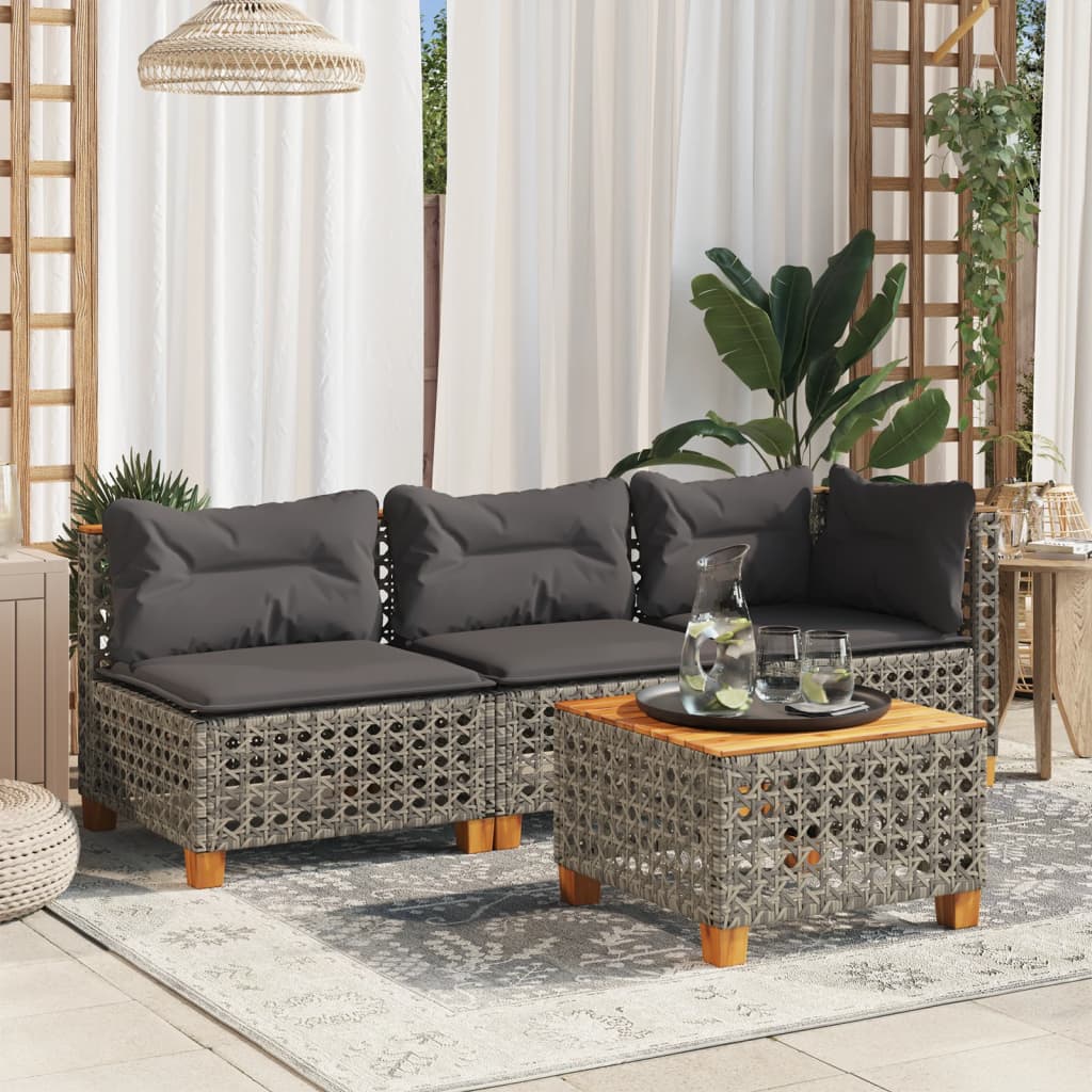 Gartensofa mit Kissen 3-Sitzer Grau Poly Rattan Gartensofa mit Kissen 3-Sitzer Grau Poly Rattan