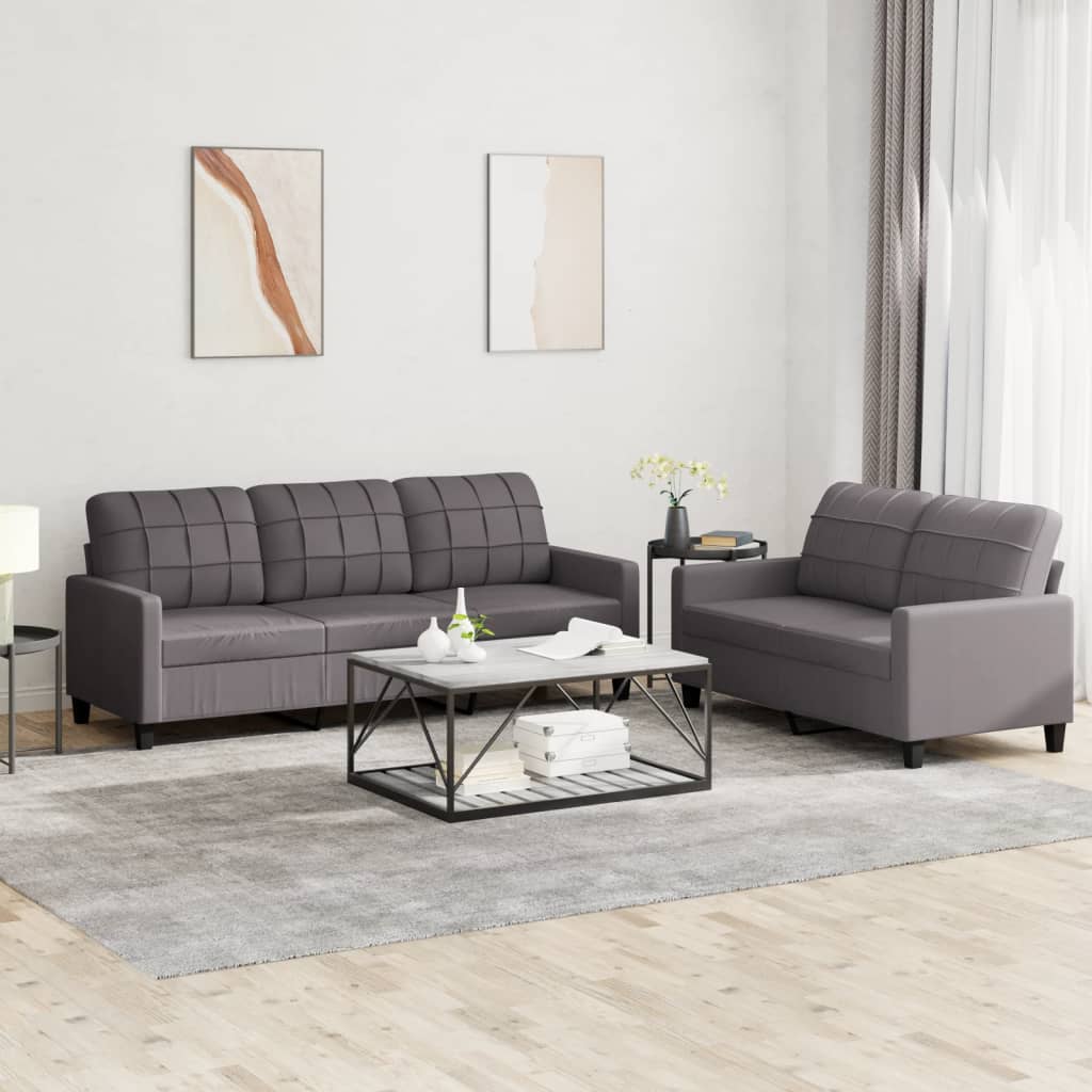 2-tlg. Sofagarnitur mit Kissen Grau Kunstleder 2-tlg. Sofagarnitur mit Kissen Grau Kunstleder