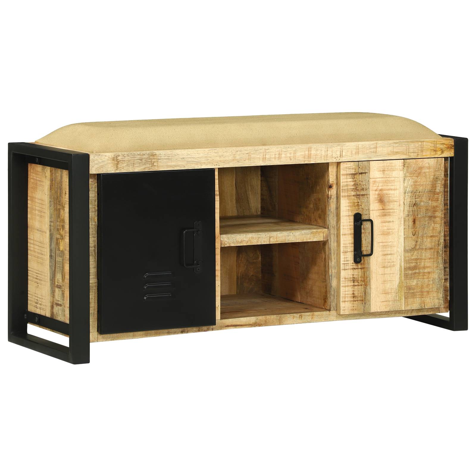 Bankschrank 100x35x50 cm Massivholz Grobes Mangoholz