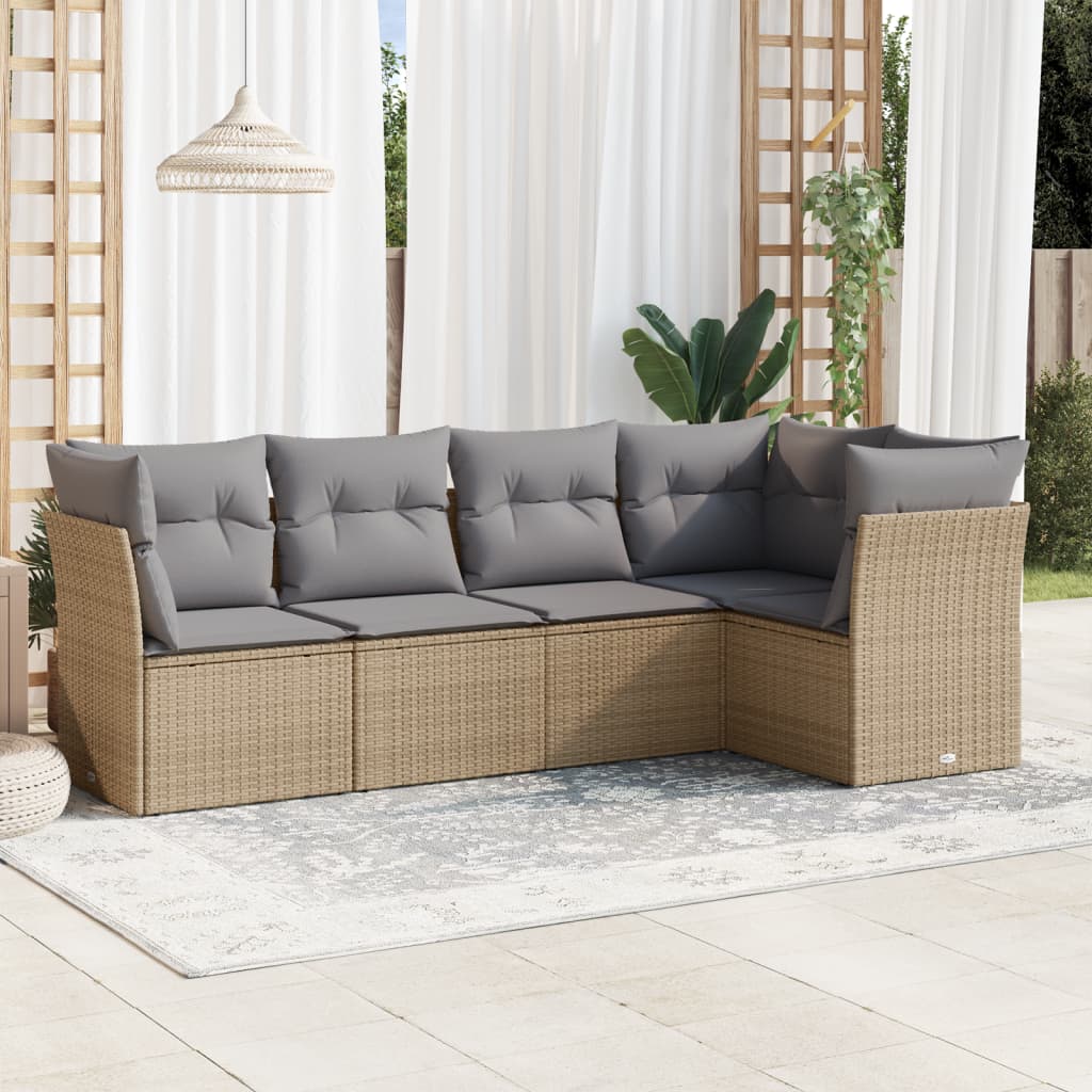 5-tlg. Garten-Sofagarnitur mit Kissen Beige Poly Rattan 5-tlg. Garten-Sofagarnitur mit Kissen Beige Poly Rattan