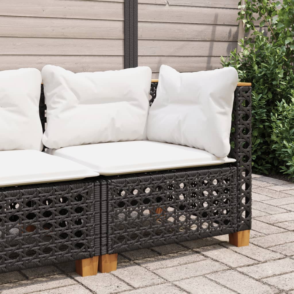 Garten-Ecksofa mit Kissen Schwarz Poly Rattan Garten-Ecksofa mit Kissen Schwarz Poly Rattan