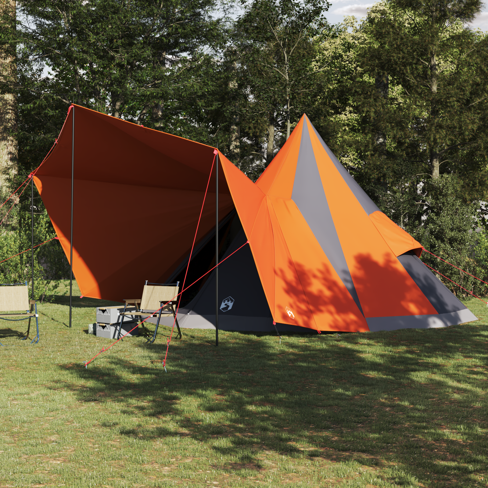 Familienzelt Tipi Grau und Orange 12-Personen Wasserdicht