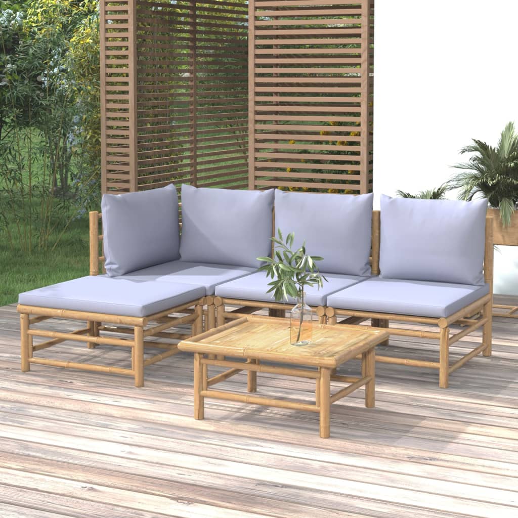 5-tlg. Garten-Lounge-Set mit Hellgrauen Kissen Bambus 5-tlg. Garten-Lounge-Set mit Hellgrauen Kissen Bambus