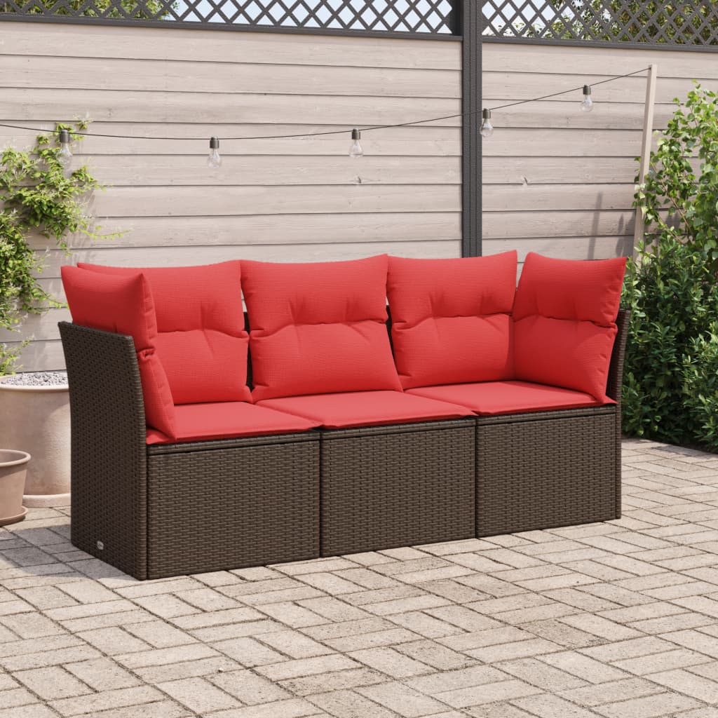 3-tlg. Garten-Sofagarnitur mit Kissen Braun Poly Rattan 3-tlg. Garten-Sofagarnitur mit Kissen Braun Poly Rattan
