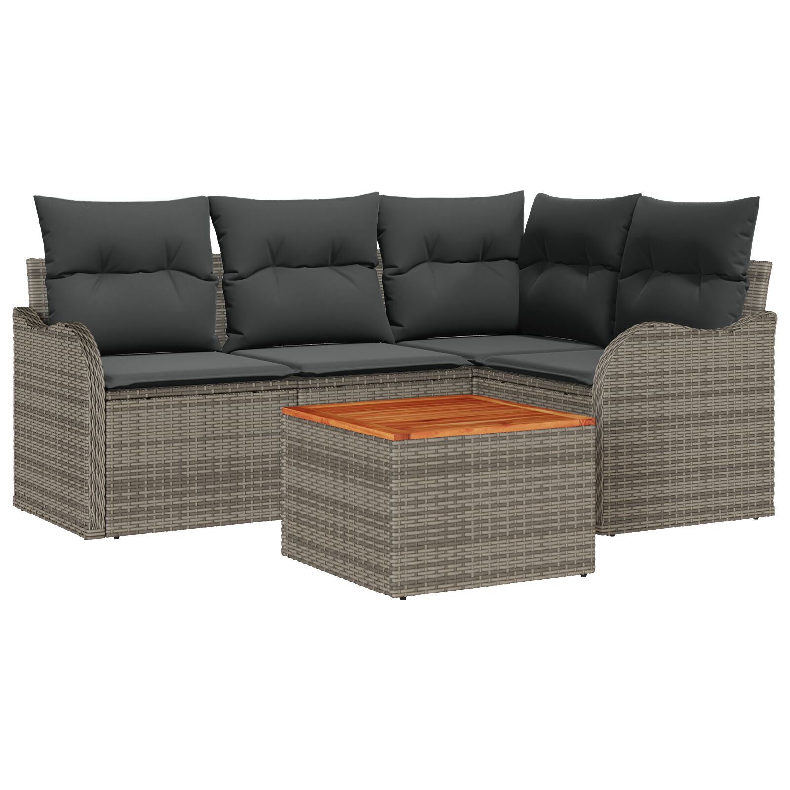 5-teiliges Garten-Sofa-Set mit Kissen Grau Poly-Rattan Akazie, 2-Sitzer Garten-Sofa mit Kissen Grau Poly-Rattan 5-teiliges Garten-Sofa-Set mit Kissen Grau Poly-Rattan Akazie, 2-Sitzer Garten-Sofa mit Kissen Grau Poly-Rattan