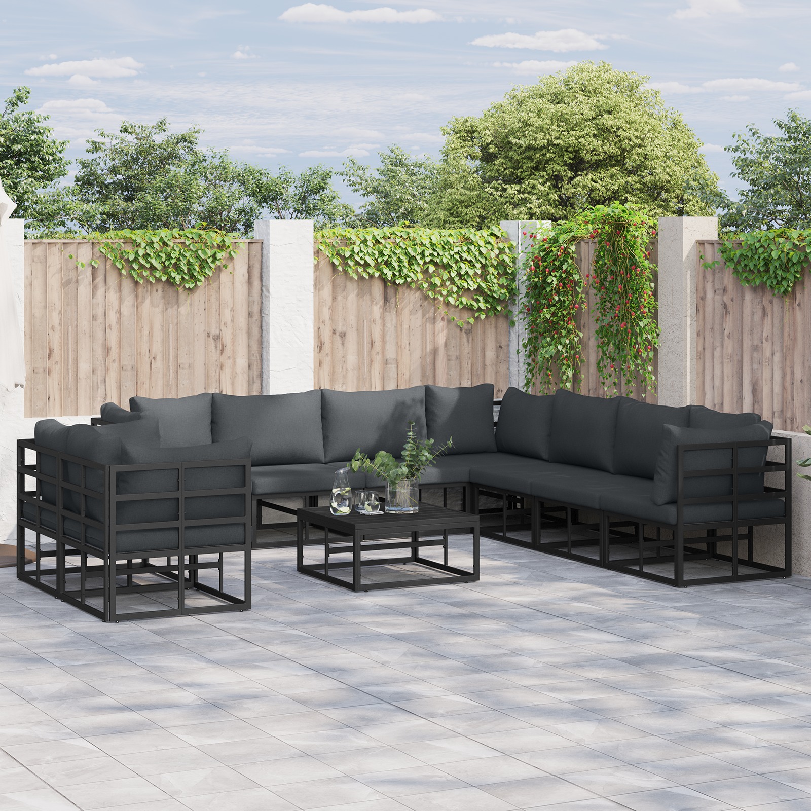 Garten-Sofa-Set 9 pcs Schwarz 283 x 283 x 71 cm Aluminium Garten-Sofa-Set 9 pcs Schwarz 283 x 283 x 71 cm Aluminium