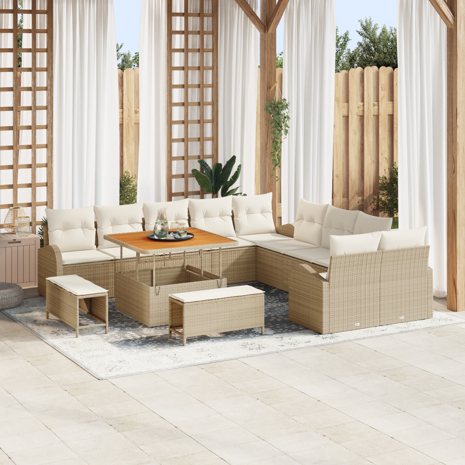 13-tlg. Garten-Sofagarnitur mit Kissen Beige Poly Rattan Akazie 13-tlg. Garten-Sofagarnitur mit Kissen Beige Poly Rattan Akazie